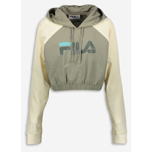 Fila Size XL Women's Green and Cream Isha Crop Hooded Mesh Sleeve Pullover